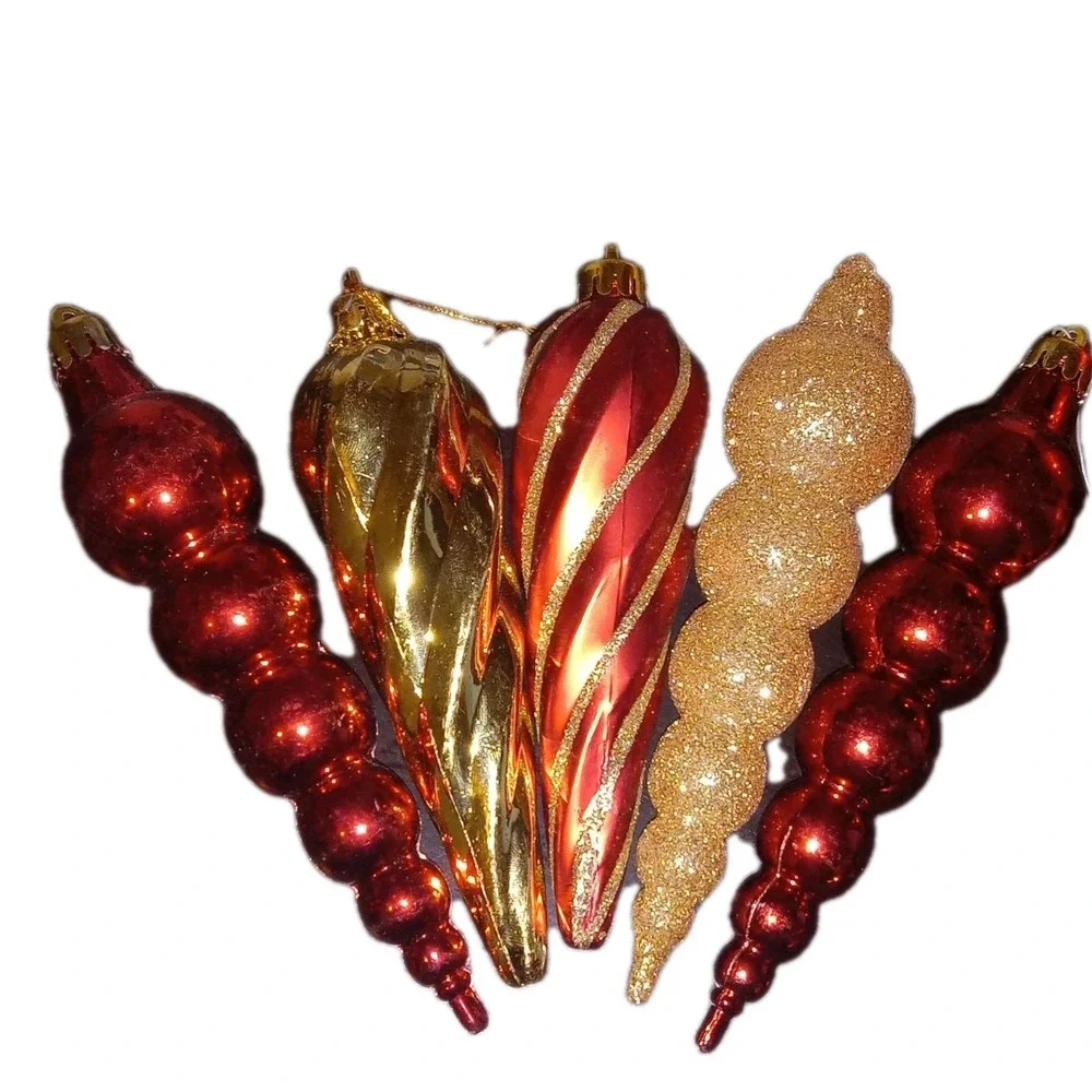 14 Red & Gold‎ Shatterproof Plastic Spiral Droplet Ball Christmas Tree Ornaments
